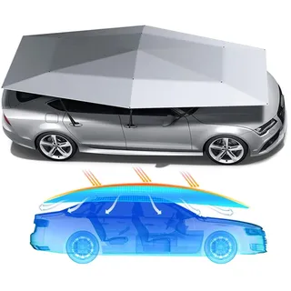BrightFootBook Beweglicher Auto-Regenschirm mit Fernbedienung - Universelles vollautomatisches Auto-Zelt und Sonnenschutz - Winddicht, Diebstahlschutz - Tragbare Auto-Überdachung,Grey4.2m