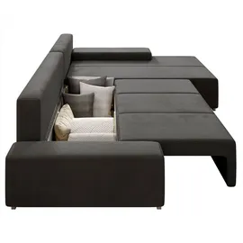 Juskys Sofa Davos mit Schlaffunktion Bettkasten, & - Stoff Schlafsofa L Form Couch Beleuchtung - Dunkelgrau