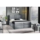 Fun Möbel Boxspringbett Schlafzimmerbett HUDSON 180x200cm in Stoff Fresh Grau
