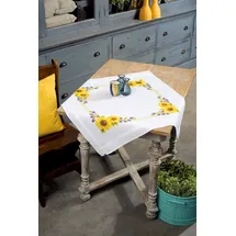 Vervaco Kreuzstich Stickpackungen Tischdecke Sonnenblumen Stickdecken Vorgezeichnet Basteln Erwachsene Kreativ Set Vorgedruckte Decke Sticken 80 x 80 cm Stickset DIY Sticken Set