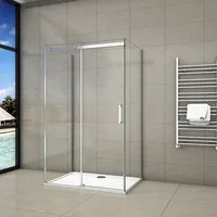 U-Form Duschkabine 120x195cm Schiebetür mit 90x90x195cm Seitenwand 8mm Nano ESG Glas Duschabtrennung Sicherheitsglas Klarglas - Transparent