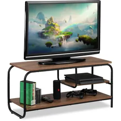 Relaxdays TV Board, Industrie Design, Receiverablage, Stauraum CDs & DVDs, Fernsehtisch HxBxT 43x90x35 cm, braun/schwarz