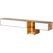 MASSIVMOEBEL24.DE Wien Lowboard 240 cm x 55 cm x 43 cm Weiß/Geölt Glas/Holz/Massivholz