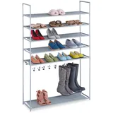 Relaxdays Schuhregal, Grau, Metall, Kunststoff, Textil, 99x153x30 cm, Garderobe, Schuhaufbewahrung, Schuhregale