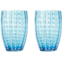 Zafferano Perle Aquamaringlas – Farbiges mundgeblasenes Glas, 32 cl, handgefertigt – Set mit 2 handgefertigten Bechern für Wasser oder Cocktails
