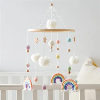 Herfair Mobiles Baby, Regenbogen Babybett Hölz Windspiele mit Bäll, Baby Mobile, Anhänger Babyzimmer Deko, Neugeborene Geschenk für Jungen Mädchen (Orange)