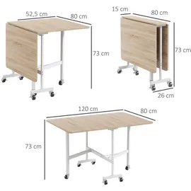 Homcom Esstisch, mit Rollen, Klapptisch für 4-6 Personen, für Küche, Esszimmer, Tische, Esstische