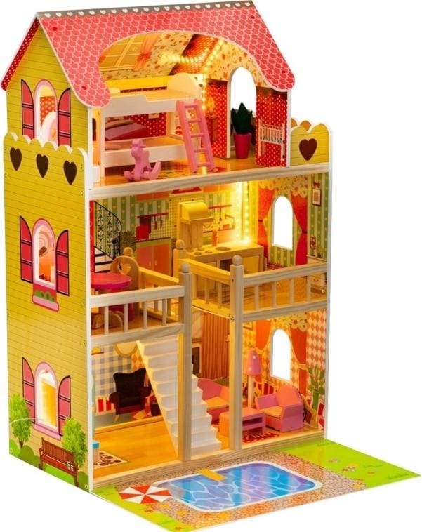 FunFit Funfit Wooden dollhouse with a swimming pool and RGB LED lighting + 2 dolls