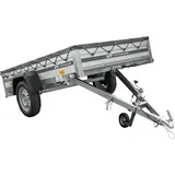 PKW-Anhänger mit ALU-Bordwänden 230x125 Garden Trailer 230 KIPP ALU mit grauer Flachplane und Flachplanenträger