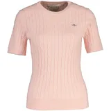 GANT Damen, Strick T-Shirt - STRETCH COTTON CABLE C-NECK, Rundhals, Kurzarm, Zopfmuster Rosa M,