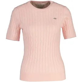 GANT Damen, Strick T-Shirt - STRETCH COTTON CABLE C-NECK, Rundhals, Kurzarm, Zopfmuster Rosa M,