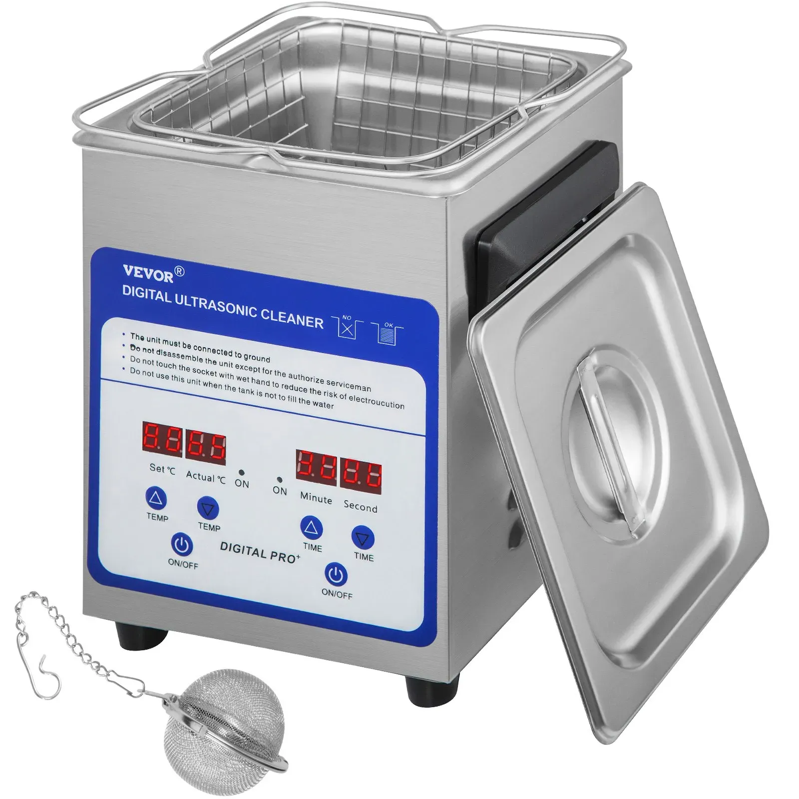 VEVOR Ultraschallreinigungsgerät 2L Ultraschallreinigungsmaschine 60W Ultraschallreiniger 0-30 Minuten Ultraschallgerät RT-80°C aus Edelstahl 316 & 304 Geeignet zur Reinigung von Schmuck Brillen Uhren