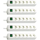 Brennenstuhl Eco-Line 6-Fach Steckdosenleiste (Steckerleiste mit Kindersicherung, Schalter und 1,5 m Kabel) weiß (Weiß | 5er Pack)