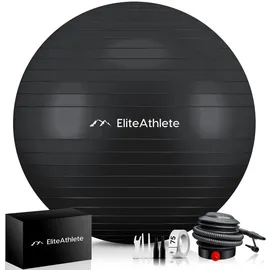 EliteAthlete EliteAthlete® Gymnastikball Sitzball Büro ergonomisch mit Anti Burst System - Fitness Pilates Schwangerschaft - 65cm schwarz 65 CM