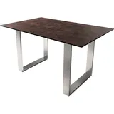 DeLife Esstisch Edge 140x90 Glas Antique-braun Edelstahl Schmal,