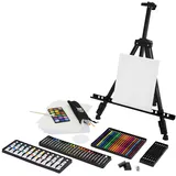 ECD Germany 140tlg XXL Malset mit Staffelei, Künstler Acryl Zeichenset Buntstifte, Leinwand, Pinselset, Wasserfarben, Pastellkreide, Aluminium Standstaffelei, Malerei Set mit Atelierstaffelei