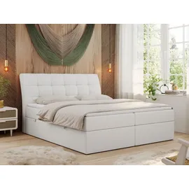 MKS Meble Boxspringbett 140x200 mit Matratze, Bett mit Multipocket - Matratze H3 und Topper, Polsterbett 140x200 mit Bettkasten und Kopfteil, DIEGOS - 140x20... - Weiß