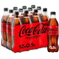 Coca-Cola Zero Sugar - koffeinhaltiges Erfrischungsgetränk mit originalem Coca-Cola-Geschmack - null Zucker und ohne Kalorien - in stylischen Einweg Flaschen (12 x 500 ml)