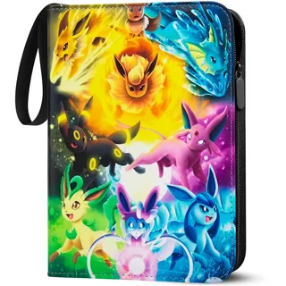 Karten Sammelalbum für Pokemon Karten,Sammelkarten Album Mit Reißverschluss,400 Karten Kapazität, PU-Material, wasserfest,4-Taschen Kartenmappe für Sammeln & Aufbewahren