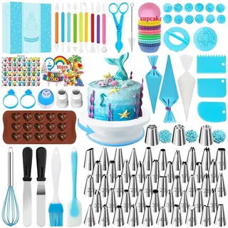 AZOMKER Torten Zubehör, Backzubehör, Tortenplatte Drehbar, Backset, Tortendrehteller, Spritztüllen Set (290 Stücke)