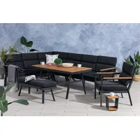 Gardissimo Dining-Ecklounge "Nabari XL inkl. Ecksofa, Bank, Tisch und Kissen anthrazit / braun mit Sessel