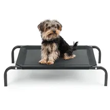 LIONTO Hundeliege erhöht, stabile Haustierliege mit guter Luftzirkulation schützt vor Bodenkälte, 75x47 cm, Abnehmbarer Bezug aus atmungsaktivem Netzgewebe, robuster Metallrahmen, schwarz