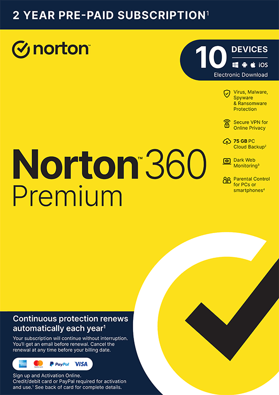 Symantec Norton 360 Premium inkl. 75 GB, 10 Geräte - 2 Jahre, Download