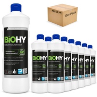 BIOHY Edelstahlreiniger (12 x 1 Liter) | Edelstahlpflege für streifenfreien Glanz | ideal für Küche, Töpfe oder Grill | Edelstahl reinigen in Gastronomie & Haushalt | pflegendes Putzmittel
