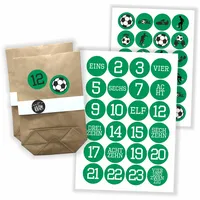 Watt n KRAM Adventskalender Fußball Aufkleber Papiertüten Set - 48 Etiketten grün-Weiss/inkl. Tüten