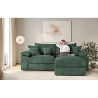 Ecksofa HOME AFFAIRE "Soft&Cosy XL L-Form - Breite 246 cm", grün (dunkelgrün), B:246cm T:187cm, 100% Polyester, Sofas, Mega-Sofa, in Cord, Federkern-Polsterung, Topseller