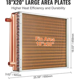 Vevor Wärmetauscher Wasser-Luft 45,72 x 50,8 cm mit 3-reihigen 9,53 mm Kupferanschlüssen 242 Aluminiumlamellen