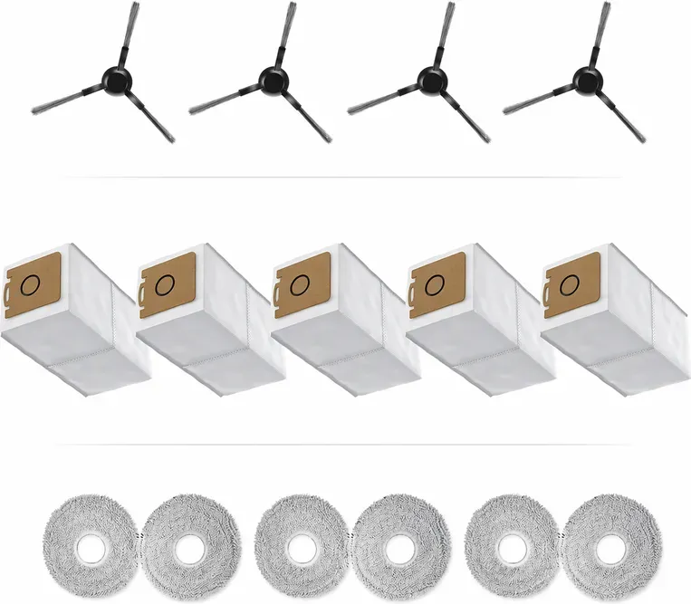 JONR T5 Pro Ersatzteile-Geschenkbox, inklusive 4 Seitenbürsten, 5 Staubbeuteln und 3 Paar Wischtüchern