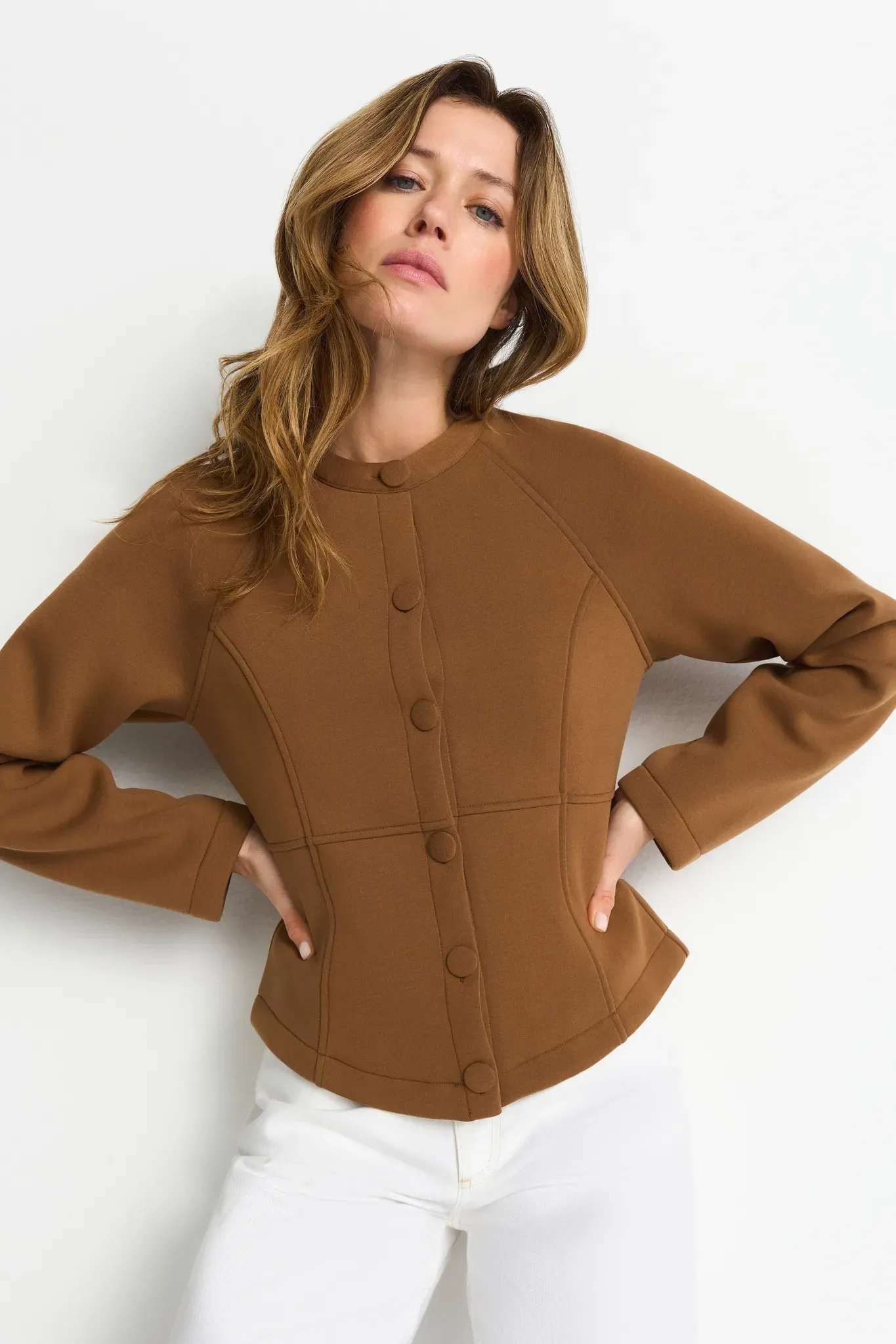Blouson RICHROYAL, Damen, Gr. M, coconut bark, Web, Obermaterial: 50% Polyester, 50% Viskose, unifarben, regular fit taillenbedeckt, Rundhals, eingesetzt abgesteppte Kante, Jacken Blouson, Regular fit mit Rundhalsausschnitt