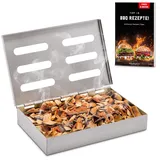 Räucherphorie® Räucherbox - Premium Edelstahl Smoker Box + E-Book - BBQ Food Smoker in der Premium Variante für Gasgrill Elektrogrill oder Holzkohlegrill (RB1)