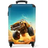 NoBoringSuitcases.com© Kinderkoffer Monstertruck - Kind - Junge - Auto 55x35x20cm, 4 Rollen, Kinder Koffer Klein, Trolley Handgepäck blau|bunt|gelb 35 cm x 55 cm x 20 cm