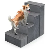 COSTWAY Hundetreppe 4 Stufen Faltbar, Haustiertreppe mit Stauraum, für kleine große ältere Hunde bis 50 kg, rutschfeste Hunderampe für Bett Sofa Couch Auto, Katzentreppe (38 x 65 x 58 cm,Grau)