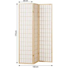 Homestyle4u Paravent Raumteiler 3 teilig, Holz Natur, Reispapier Weiß, Höhe 175 cm | Gr.: onesize