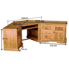 MiaMöbel Mexico Eck-Schreibtisch Massivholz Pinie Mexiko Möbel Mexikanisch