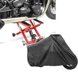 Set: Motorrad Hebebühne Midlift XL bis 500kg in rot ConStands mit Motorrad Abdeckplane XXL Abdeckhaube in sw