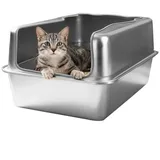 Stahl-Katzenklo mit Deckel, XL-Gehäuse aus Metall für große Katzen, Leicht zu Reinigen, Langlebig, Rostbeständig, Geruchsneutral