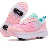 ANEFUN Rollschuhe für Mädchen Jungen Kinder Abnehmbare Sneaker mit Rollen Modische Rollschuhe Mond Weiß Rosa Kleines Kind 1.5 - 33 EU