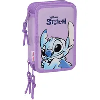 Safta Dreifaches Federmäppchen Lilo & Stitch Sweet Blau Lila 12,5 x 19,5 cm, 36 Stücke