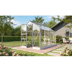 Vitavia Gewächshaus Eris 6200 inkl. 1 Dachfenster, Regenrinnen, Stahlfundamentrahmen - 6,2 m2 3 mm Einscheibensicherheitsglas schwarz