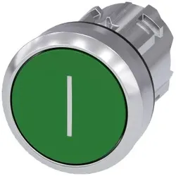Siemens 3SU10500AB400AC0 Drucktaster, 22mm, rund, Metall, hochglanz, grün, Beschriftung: I, Druckknopf