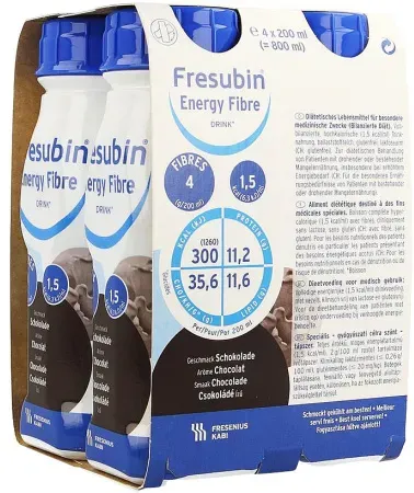 Fresubin Energy Fibre Drink Schokolade Trinkflaschen 4x200ml