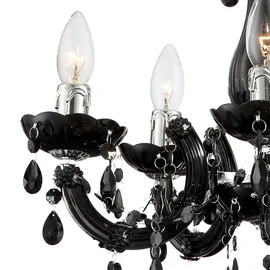 GLOBO Kronleuchter 5 Flammig schwarz Hängeleuchte Esstischlampe Esszimmer Hängelampe Kristalle, Kristallbehang, Chrom, 5x E14, DxH 44x128 cm