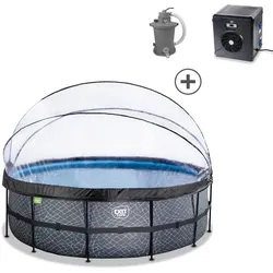 EXIT Swimming Pool Premium Ø 450 x 122 cm grau inkl. Sonnendach + Wärmepumpe