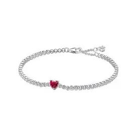 Pandora Timeless Rotes Funkelndes Herz Tennisarmband aus Sterling Silber mit rotem Kristall 590041C02-16 Größe 16 cm