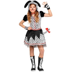 Fun World Kostüm Dalmatiner Kostüm für Mädchen, Schwarz-weißes Hundekostüm, markant gepunktet weiß 164-170