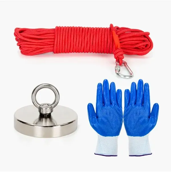 Angelmagnet 340 kg Zugkraft inkl. Anti-Rutsch-Handschuhe und robustes 20 Meter Seil mit Karabinerhaken